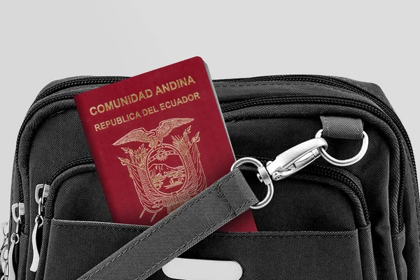 Close Ecuador Passport Black Travel Bag Pocket — Stock Photo, Image