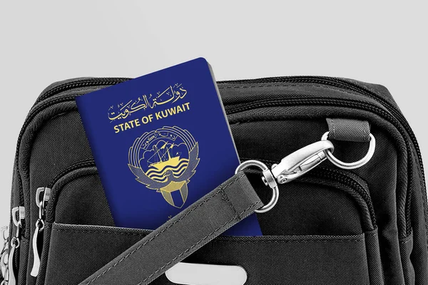 Close up of Kuwait Passport in Black Travel Bag Pocket