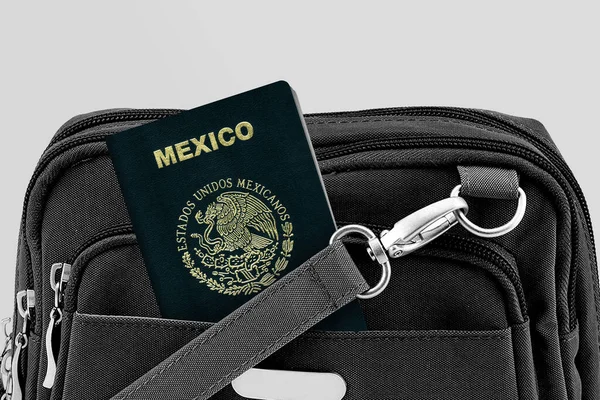 Fechar Passaporte México Bolsa Viagem Preta Bolso — Fotografia de Stock