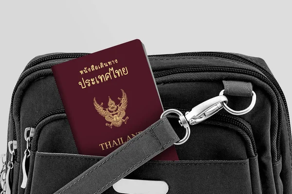Close Thailand Passport Black Travel Bag Pocket — Stock Photo, Image