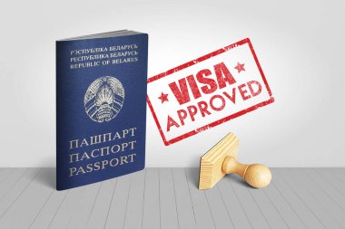 Belarus Pasaportu ve Visa Onaylı Tahta Seyahat Damgası - 3D Görüntü