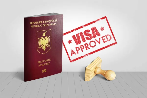 Albania Passport Visa Approved Wooden Stamp Travel Illustration — Stock Photo, Image