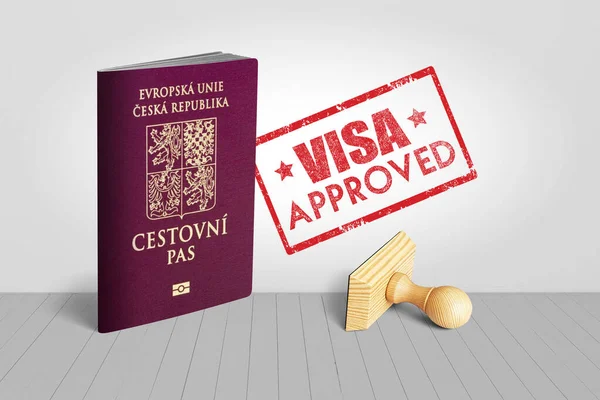 Czech Republic Passport Visa Approved Wooden Stamp Travel Illustration — Stock Photo, Image