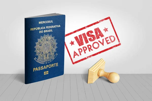 Brasile Passaporto Con Visto Approvato Timbro Legno Viaggio Illustrazione Immagini Stock Royalty Free