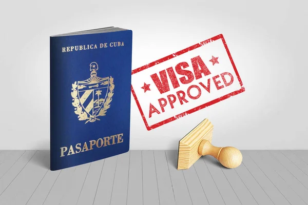Passaporto Cuba Con Visto Approvato Bollo Legno Viaggi Illustrazione Foto Stock Royalty Free