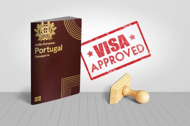 Seyahat İçin Onaylanmış Tahta Damgalı Portekiz Pasaportu - 3D Görüntü