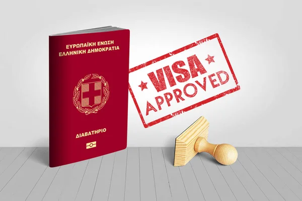 Greece Passport Visa Approved Wooden Stamp Travel Illustration — Stock Photo, Image