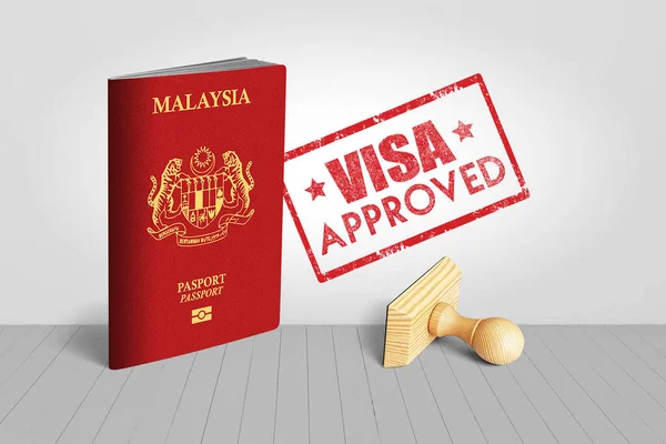 Pasaporte Malasia Con Sello Madera Aprobado Por Visa Para Viajar —  Fotos de Stock
