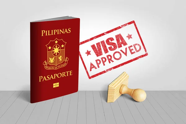 Pasaporte Filipinas Con Sello Madera Aprobado Por Visa Para Viajar —  Fotos de Stock