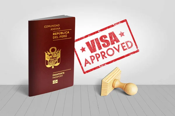 Peru Passport Visa Approved Wooden Stamp Travel Illustration — Stock Photo, Image