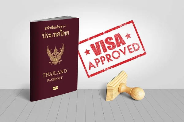 Thailand Passport Visa Approved Wooden Stamp Travel Illustration — Stock Photo, Image
