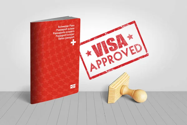 Switzerland Passport Visa Approved Wooden Stamp Travel Illustration — Stock Photo, Image