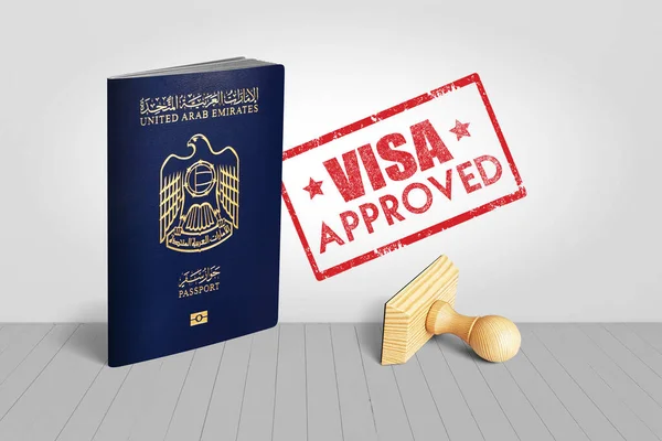 United Arab Emirates Passport Visa Approved Wooden Stamp Travel Illustration — Stock Photo, Image