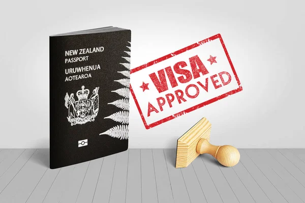 Passaporto Neozelandese Con Francobollo Legno Approvato Viaggi Illustrazione Fotografia Stock