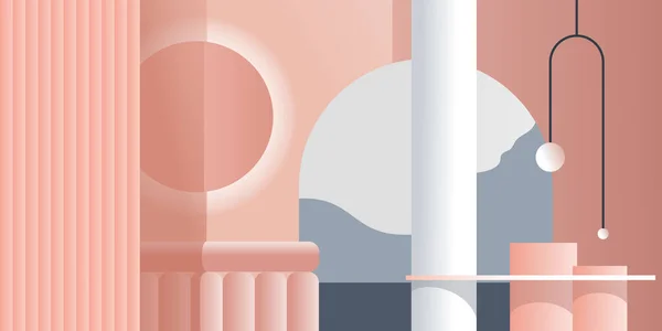 Pembe rengin pastel tonlarında soyut modern iç mekan. Arka plan için vektör modeli bir yerleşim sayfası ya da tasarım reklam pankartı ya da broşürü. Çağdaş mimari çizimi.