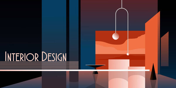 Abstract modern Interior in pastel shades of classic blue color. Vector mockup for background a layout landing page or design advertising banner or booklet. Contemporary architecture illustration. — Stock Illustration Abstract Modern Interior Pastel Shades Classic Blue Color Vector Mockup — Stock Vector