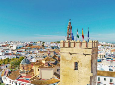 İspanya 'nın güneyindeki Endülüs' te güneşli bir günde anıtsal Carmona şehrinin manzarası