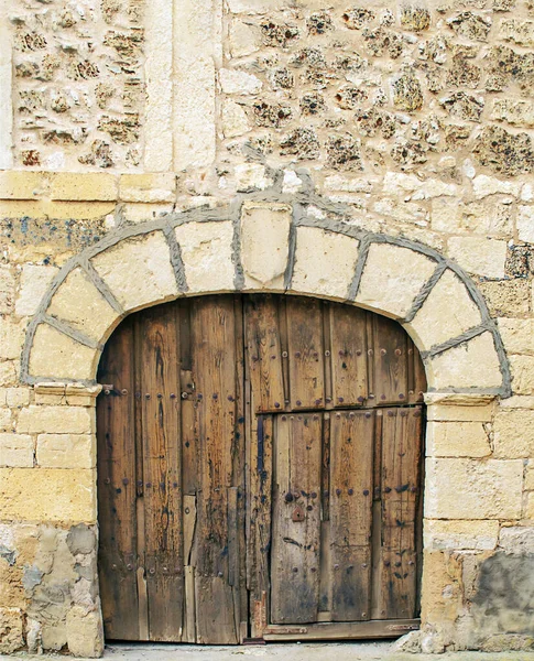 Porte Bois Dans Mur Pierre — Photo