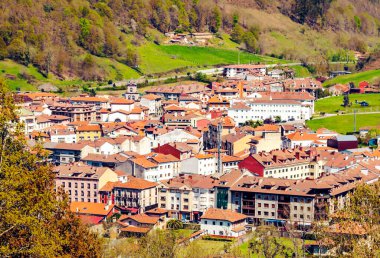 İspanya 'nın kuzeyindeki Asturias kentindeki Cangas de Onis köyü güneşli bir günde