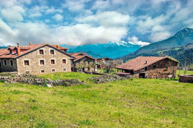 Güneşli bir günde İspanya 'nın kuzeyindeki Mogrovejo köyü