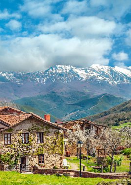 Güneşli bir günde İspanya 'nın kuzeyindeki Mogrovejo köyü