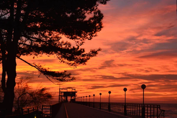 Sonnenuntergang Auf Der Seebrücke — Stockfoto