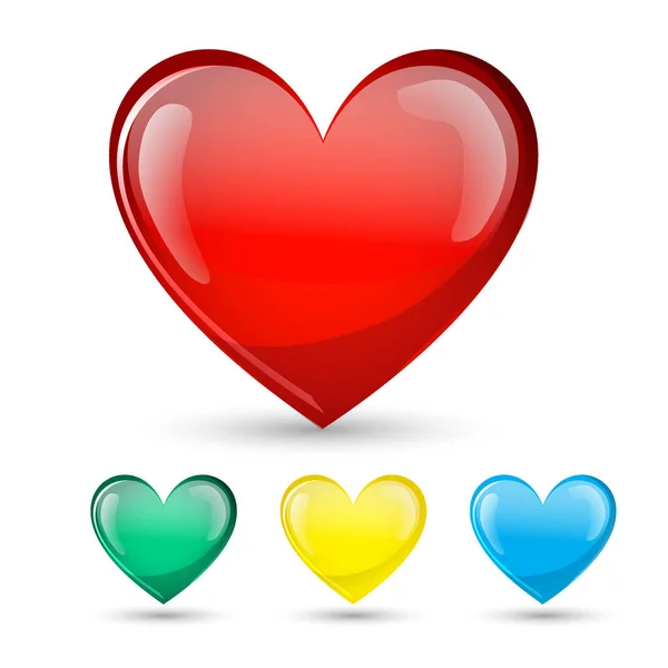 Heart Love glossy symbol set. Isolated on white. Vector illustra — Stock Vector
