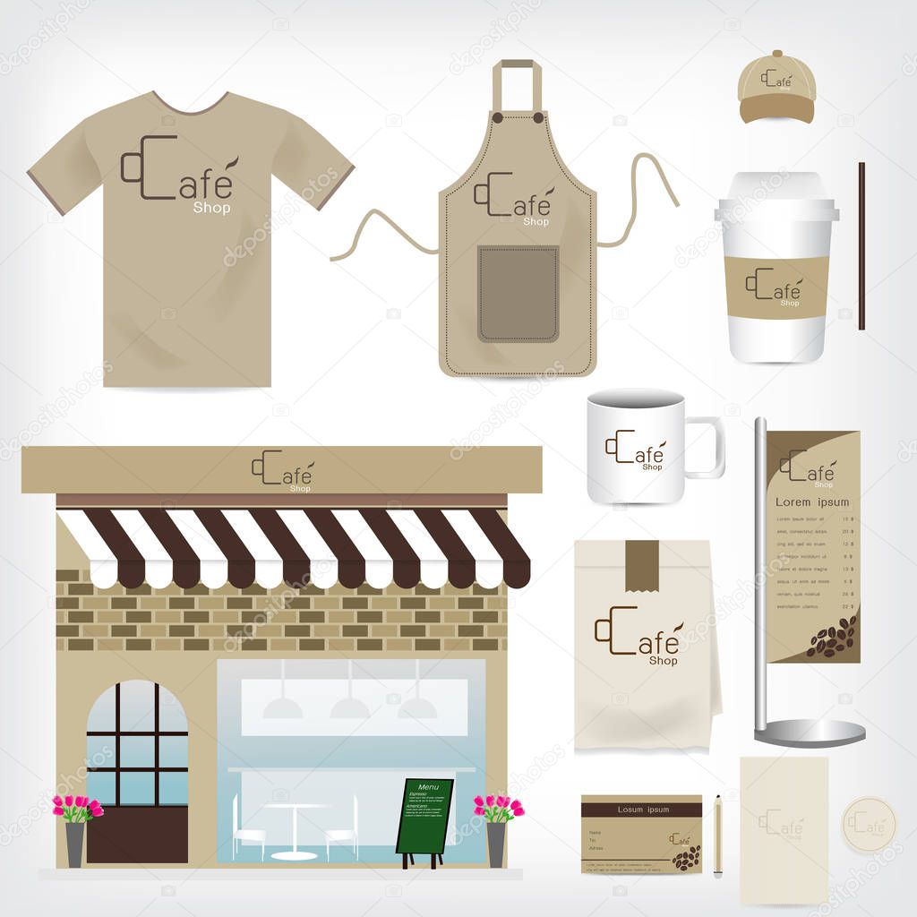 Vector Cafe Shop Set can be used for Layout, Flyer, banner, unif