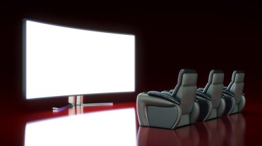 Sinema salonu ile boş perde. 3D render