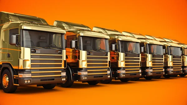 Gouden vrachtwagen. 3D-rendering — Stockfoto