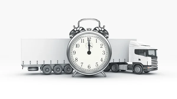 Camion bianco con orologio. Rendering 3D — Foto Stock