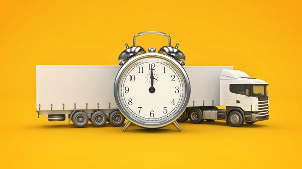 Camion bianco con orologio. Rendering 3D — Foto Stock