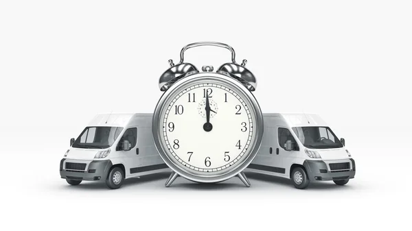 Spedizione Orologio e Camion-Veloce Bianco. Rendering 3D — Foto Stock