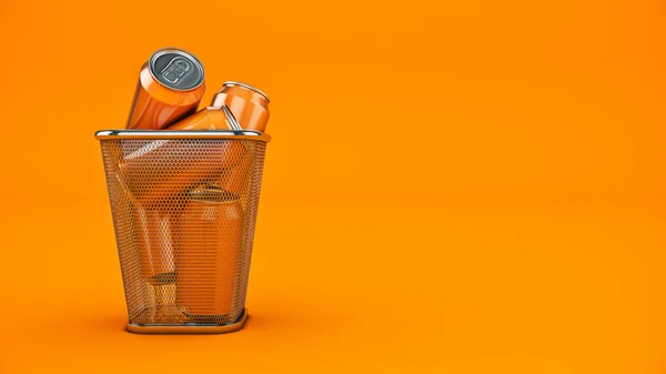 回收的概念︰ 在垃圾桶中的饮料罐。3d 渲染 — 图库照片