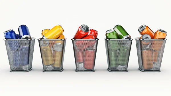 Újrahasznosítási koncepció: italosdobozok a szemetet bin. 3D-leképezés — Stock Fotó