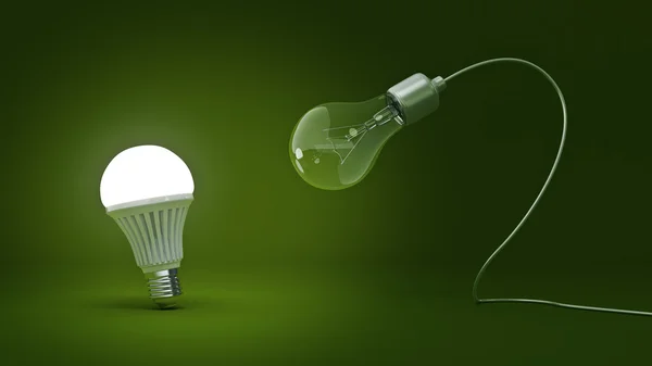 Gloeiende Led lamp en eenvoudige lampen. 3D-rendering — Stockfoto