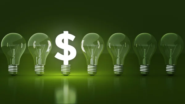 Segno luminoso dollaro con lampadine. rendering 3D — Foto Stock