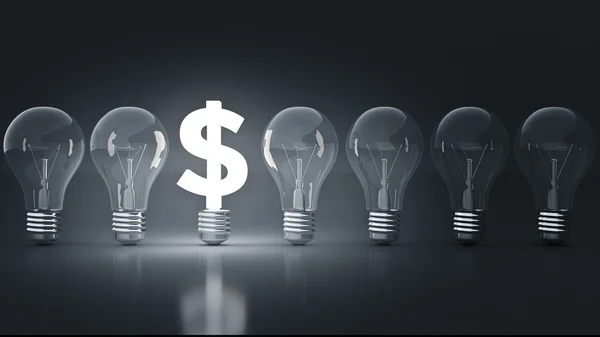 Segno luminoso dollaro con lampadine. rendering 3D — Foto Stock