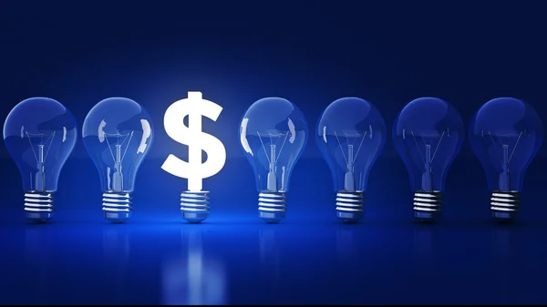 Signo de dólar luminoso con bombillas. renderizado 3D —  Fotos de Stock