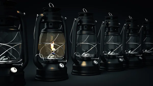Quema de fondo de lámpara de queroseno, iluminación conceptual. renderizado 3d — Foto de Stock