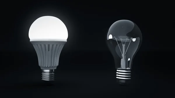 Gloeiende Led lamp en eenvoudige lampen. 3D-rendering — Stockfoto