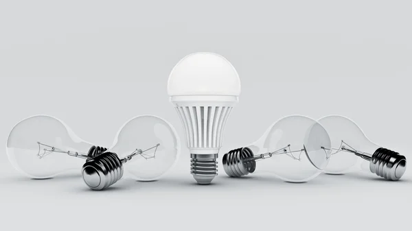 Gloeiende Led lamp en eenvoudige lampen. 3D-rendering — Stockfoto