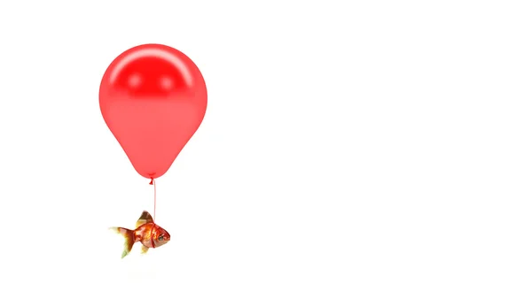 Złote rybki latający od akwarium za pomocą balonu. renderowania 3D — Zdjęcie stockowe