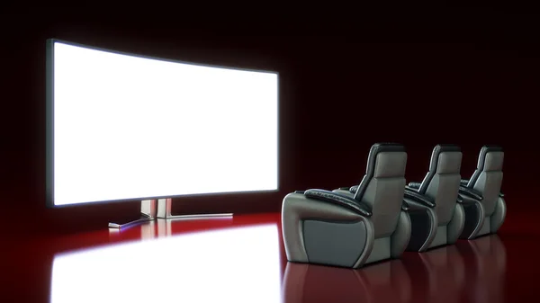 Kino s prázdnou obrazovkou. 3D vykreslování — Stock fotografie