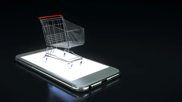 Smartphone with shopping cart . 3d rendering — Stock Photo, Image