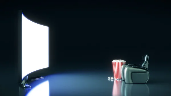 Bioscoop met leeg scherm. 3D-rendering — Stockfoto