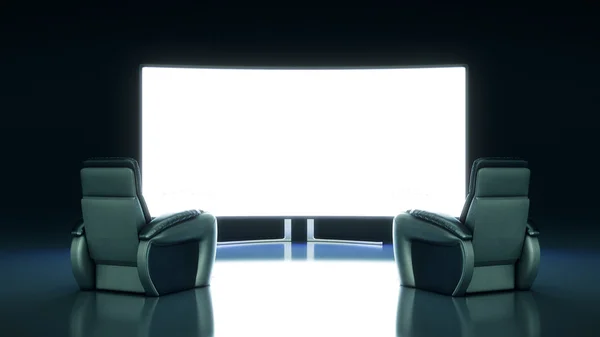Кинотеатр с пустым экраном. 3d-рендеринг — стоковое фото