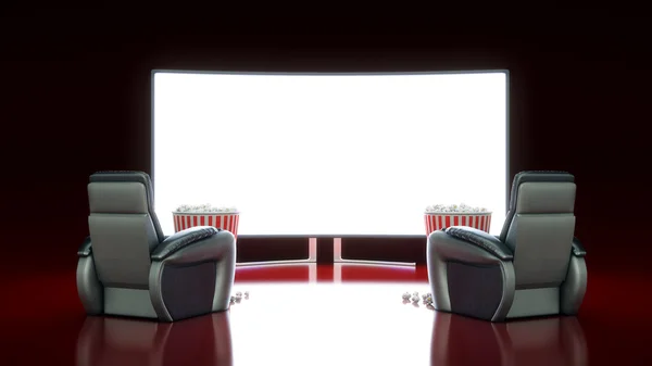 Cinéma avec écran blanc. Rendu 3d — Photo