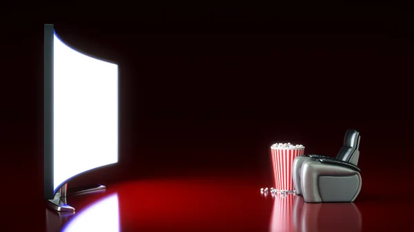 Cinéma avec écran blanc. Rendu 3d — Photo