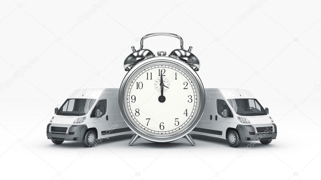 Clock and White Truck-Fast shipping. 3D rendering